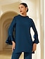 baratos blusas-Modal High Neck Flare Cuff Blouse