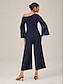 cheap Jumpsuits-Asymmetric Shoulder Draped Jumpsuit