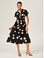 economico Abiti midi-Polka Dot Cinched Retro Dress