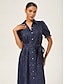 cheap Midi Dresses-Jacquard Textured Collared Shirt Dress