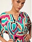 baratos Vestidos Tamanhos Grandes-Abstract Batwing Cinched Maxi Dress