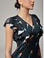 cheap Maxi Dresses-Parrot Print Satin Cinched Dress