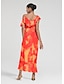 baratos Print Dresses-Blooming Ruffle Tie Front Midi Dress