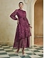 cheap Casual Dresses-Floral Tiered Ruffle High Neck Maxi Dress