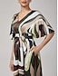 cheap Maxi Dresses-Satin Camouflage V Neck Cinched Dress