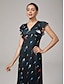 cheap Maxi Dresses-Parrot Print Satin Cinched Dress