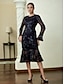 abordables Robes Soirée-Embroidered Long Sleeve Cocktail Midi Dress