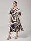 cheap Maxi Dresses-Satin Camouflage V Neck Cinched Dress