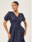 cheap Maxi Dresses-Textured Jacquard Ruffle Waisted Dress