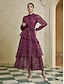 cheap Casual Dresses-Floral Tiered Ruffle High Neck Maxi Dress