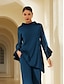 baratos blusas-Modal High Neck Flare Cuff Blouse