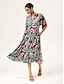 baratos Vestidos Tamanhos Grandes-Abstract Batwing Cinched Maxi Dress