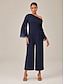 cheap Jumpsuits-Asymmetric Shoulder Draped Jumpsuit