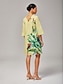 preiswerte Minikleider-Floral Print V neck Loose Mini Dress
