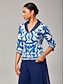 economico bluse-Porcelain Print Notched Lapel Blazer