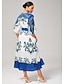 economico Vestiti maxi-Elegant Multicolor Print Faux Cotton Linen Tea Dress