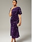 cheap Party Dresses-Velour Sequin Puff Sleeve Sparkly Elegant Maxi Dress