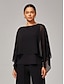cheap Blouses-Chiffon Cape Crewneck Sleeveless Top