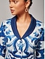 economico bluse-Porcelain Print Notched Lapel Blazer