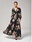economico Vestiti maxi-Chiffon Floral Ruched V Neck Maxi Ascot Dress