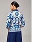 economico bluse-Porcelain Print Notched Lapel Blazer