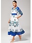 economico Vestiti maxi-Elegant Multicolor Print Faux Cotton Linen Tea Dress