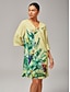preiswerte Minikleider-Floral Print V neck Loose Mini Dress