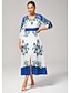 economico Vestiti maxi-Elegant Multicolor Print Faux Cotton Linen Tea Dress