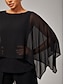 cheap Blouses-Chiffon Cape Crewneck Sleeveless Top