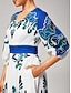 economico Vestiti maxi-Elegant Multicolor Print Faux Cotton Linen Tea Dress