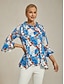 cheap Blouses-Roman Chiffon Splice Floral Blouse