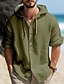 cheap Linen Shirts-Men's Casual Plain Linen Hooded Shirt