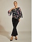 baratos blusas-Layered Floral Bell Sleeve Top