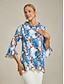 cheap Blouses-Roman Chiffon Splice Floral Blouse
