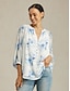baratos blusas-Ink Floral Chiffon Blouse
