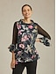 billige bluser-Stretch Knit Vine Floral Pullover Top