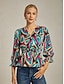 cheap Blouses-Abstract Print Satin Cinched Top