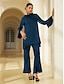 economico set di due pezzi-Stylish Chiffon Modal Matching Set Blouse Bell Bottom Pants