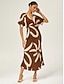 billige Maxikjoler-Abstract Floral Satin Belted Maxi Dress
