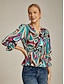 cheap Blouses-Abstract Print Satin Cinched Top