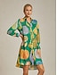 preiswerte Midikleider-Pumpkin Print V Neck Split Design Shirt Dress