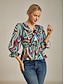 cheap Blouses-Abstract Print Satin Cinched Top