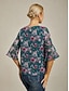 cheap Blouses-Sheer Floral Print Flared Sleeve Chiffon Blouse