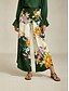 baratos calças e shorts-Satin Floral Print Wide Leg Pants
