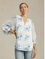 baratos blusas-Ink Floral Chiffon Blouse
