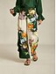 baratos calças e shorts-Satin Floral Print Wide Leg Pants