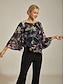 baratos blusas-Layered Floral Bell Sleeve Top