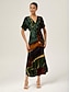 cheap Casual Dresses-Abstract Print Satin Maxi Dress