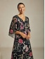 baratos Vestidos Tamanhos Grandes-Vine Floral Maxi Dress with Twist Knot