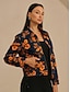 baratos jaquetas e casacos-Denim Zipper Floral Jacket
